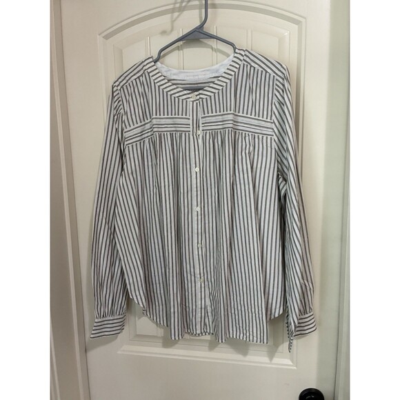 Loft Tops Blouse Button Up L/S Ivory/olive green/gold threading Size XL NWT - Picture 1 of 3